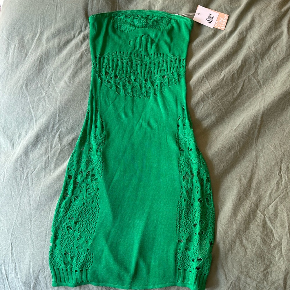 Green sheer strapless dress NWT